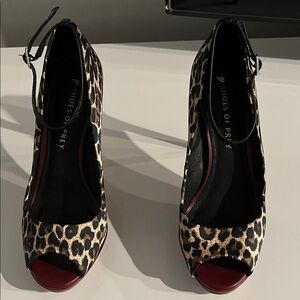 Shoes of Prey Animal Print Peep Toe Heels. These Shoes Have Thin Ankle Strap